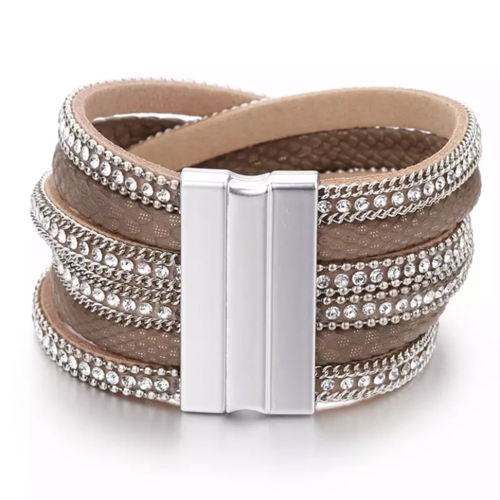 Khaki Shimmer Snake Braided Wrap Bracelet - Picture 5 of 6